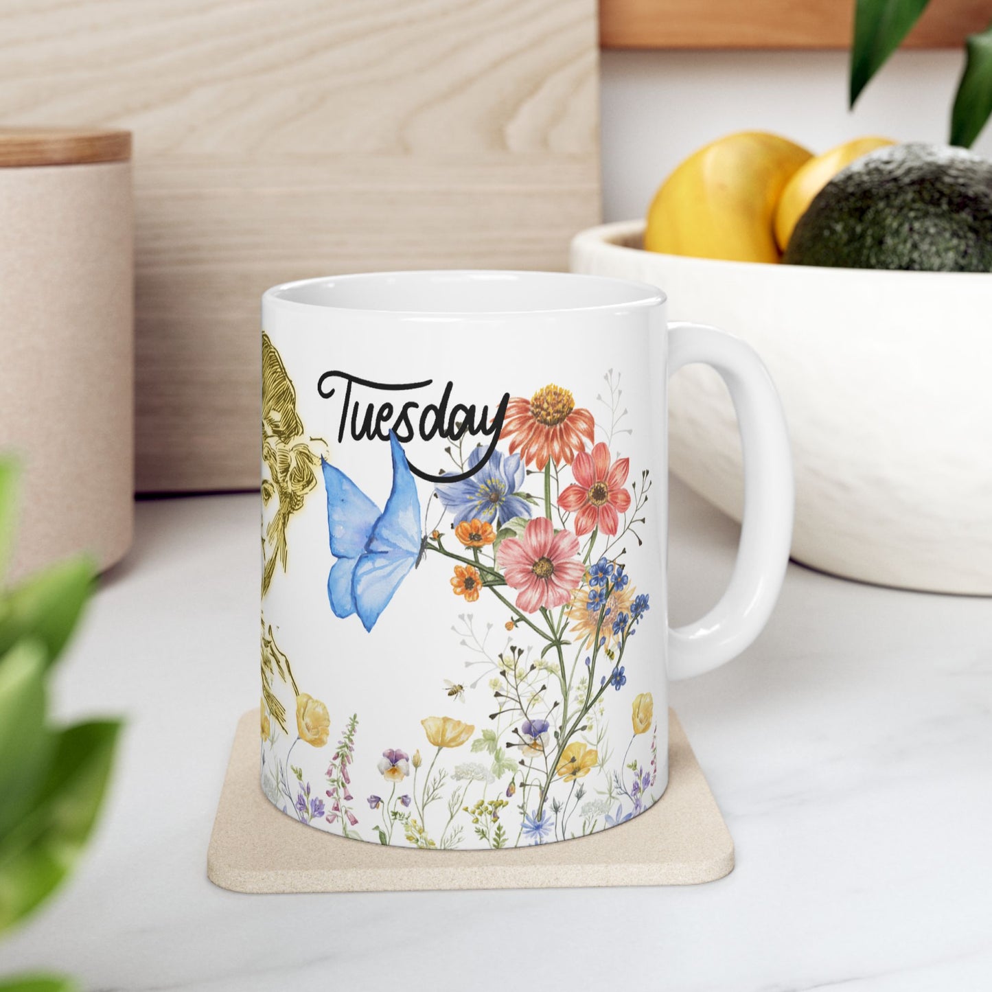 Floral Art Ceramic Mug - Happy Tuesday Coffee Cup