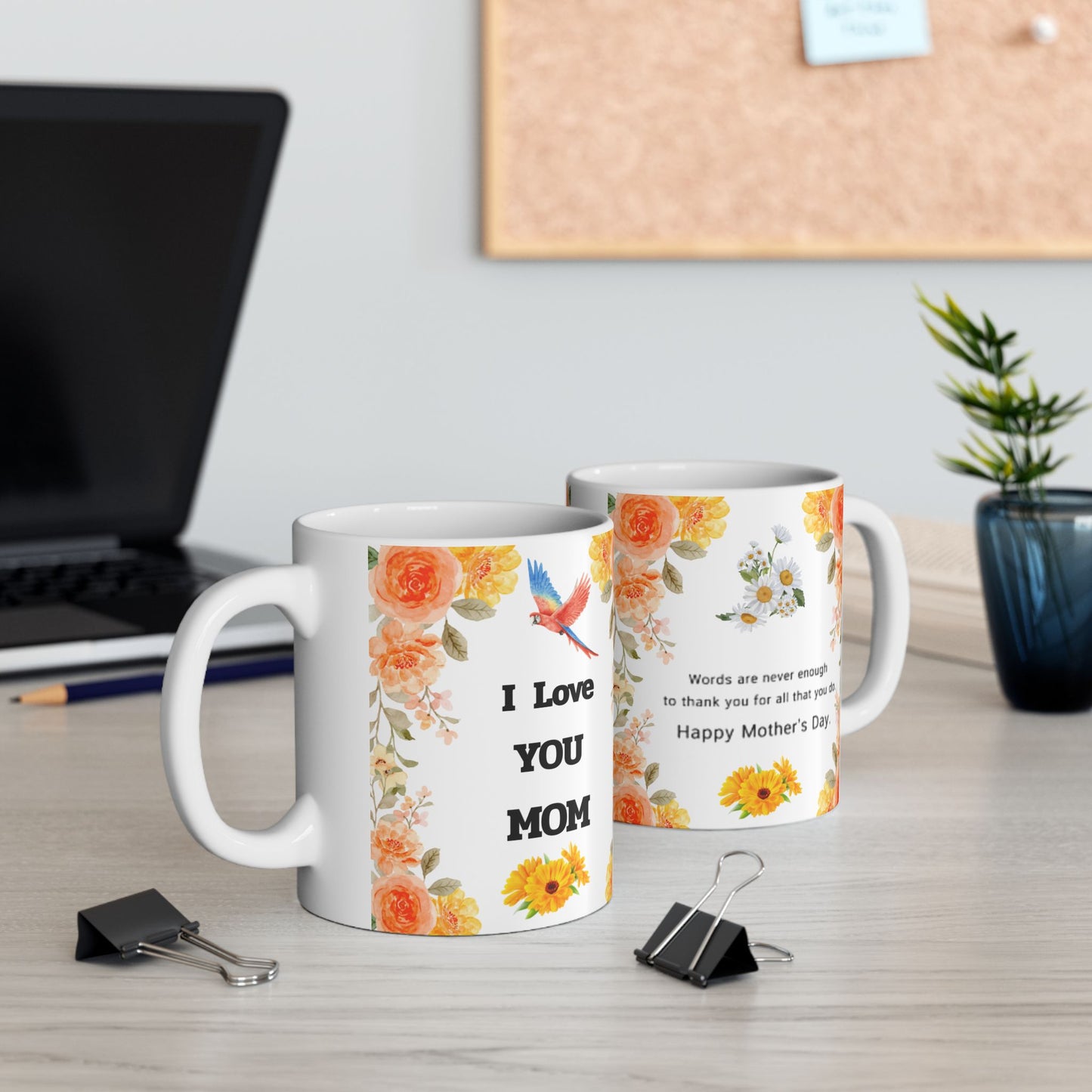Floral Thank You Ceramic Mug - 11oz Perfect Gift for Mother's Day