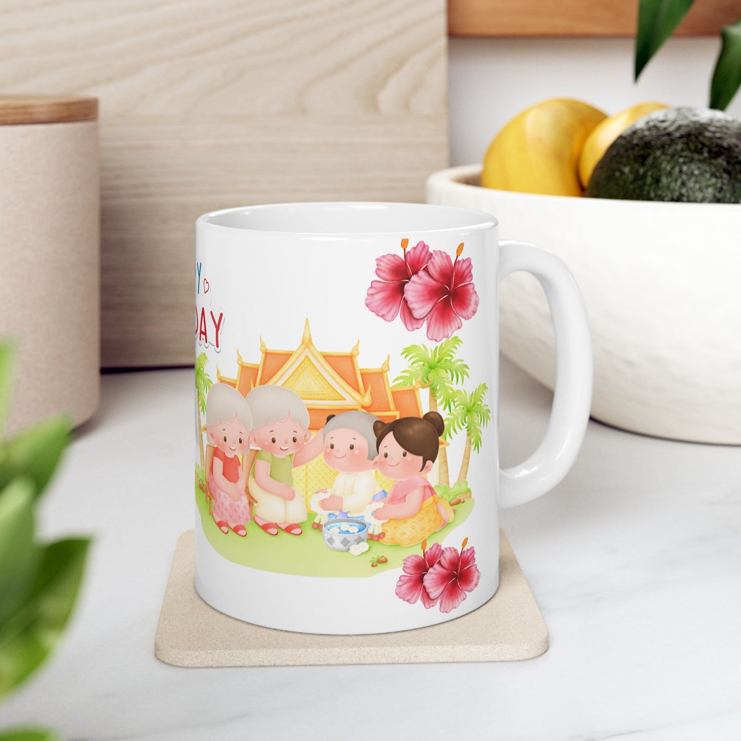 Happy Tuesday Ceramic Mug - Cute Tropical Design for Coffee Lovers