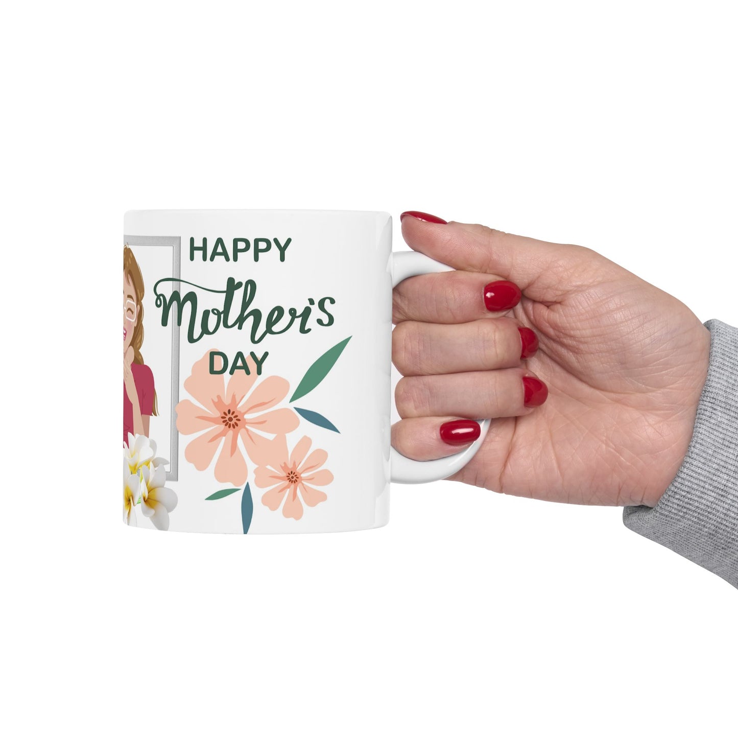 Personalized Mother's Day Ceramic Mug – Floral Design, 11oz