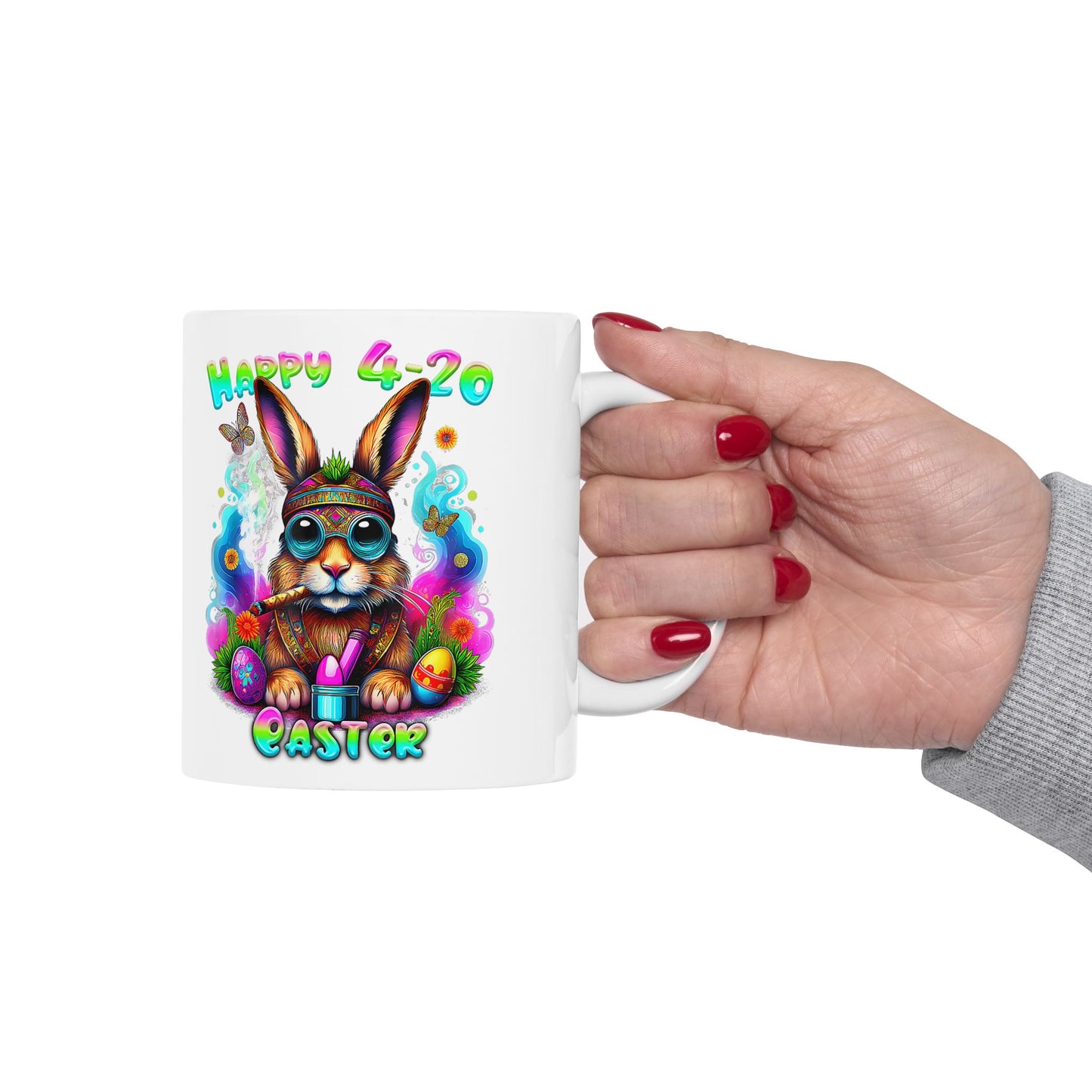 Happy 4-20 Ceramic Mug - Colorful Easter Bunny Design (11oz, 15oz)