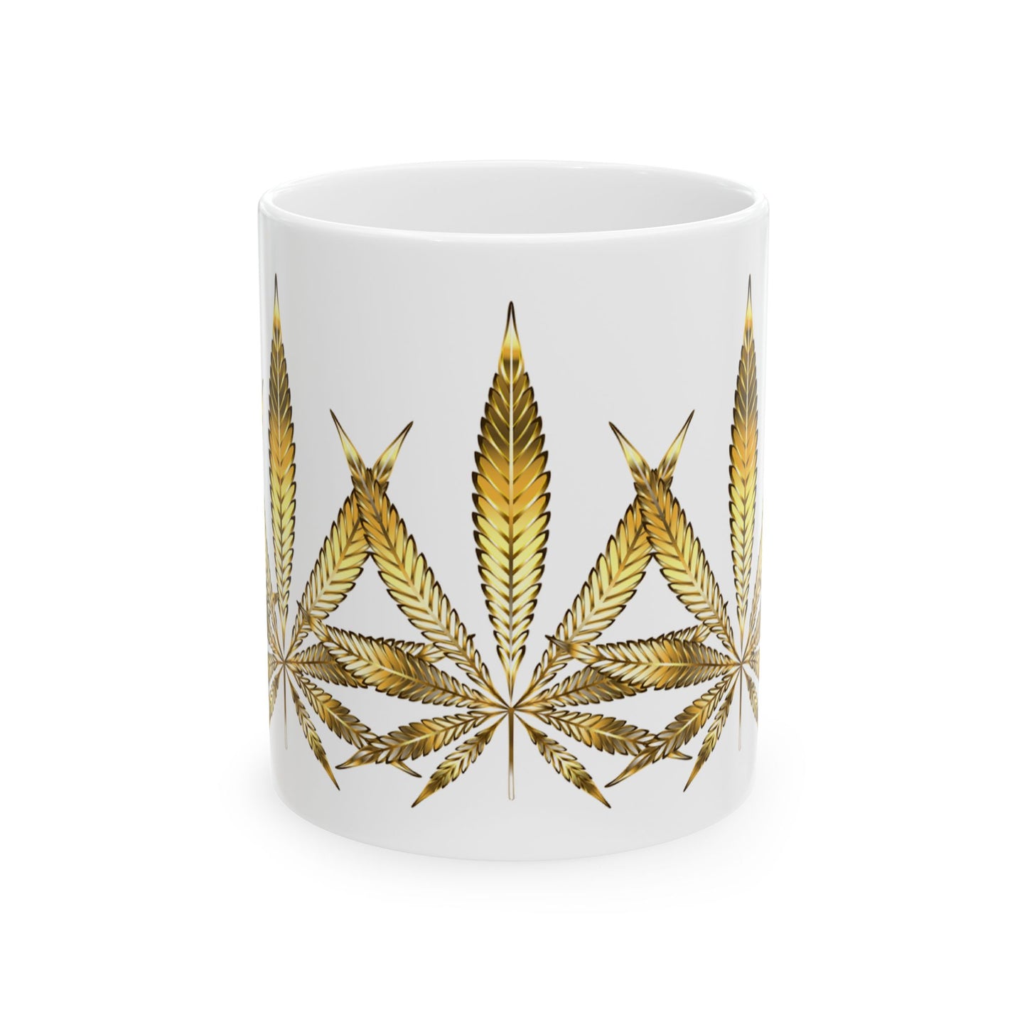 Gold Leaf Cannabis Ceramic Mug - 11oz Coffee Cup for Cannabis Lovers