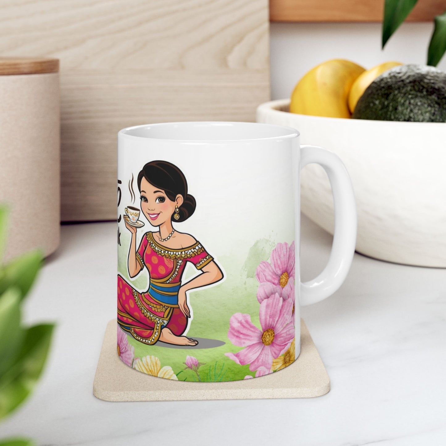 Coffee Break Floral Ceramic Mug 11oz Perfect for Relaxation & Gifting