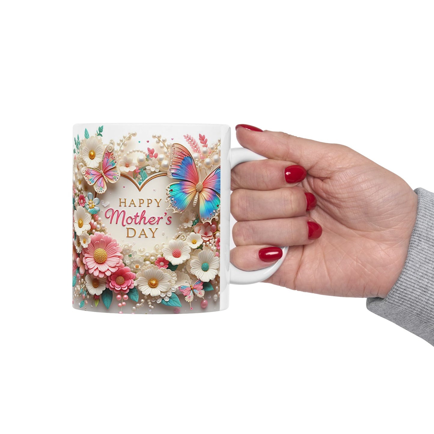 Whimsical Floral Butterfly Ceramic Mug – Perfect for Springtime Sips