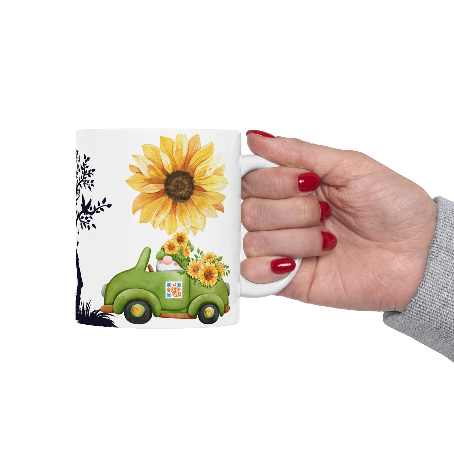 Happy Mother's Day Ceramic Mug - Sunflower Design, Cute Family Illustration - 11oz