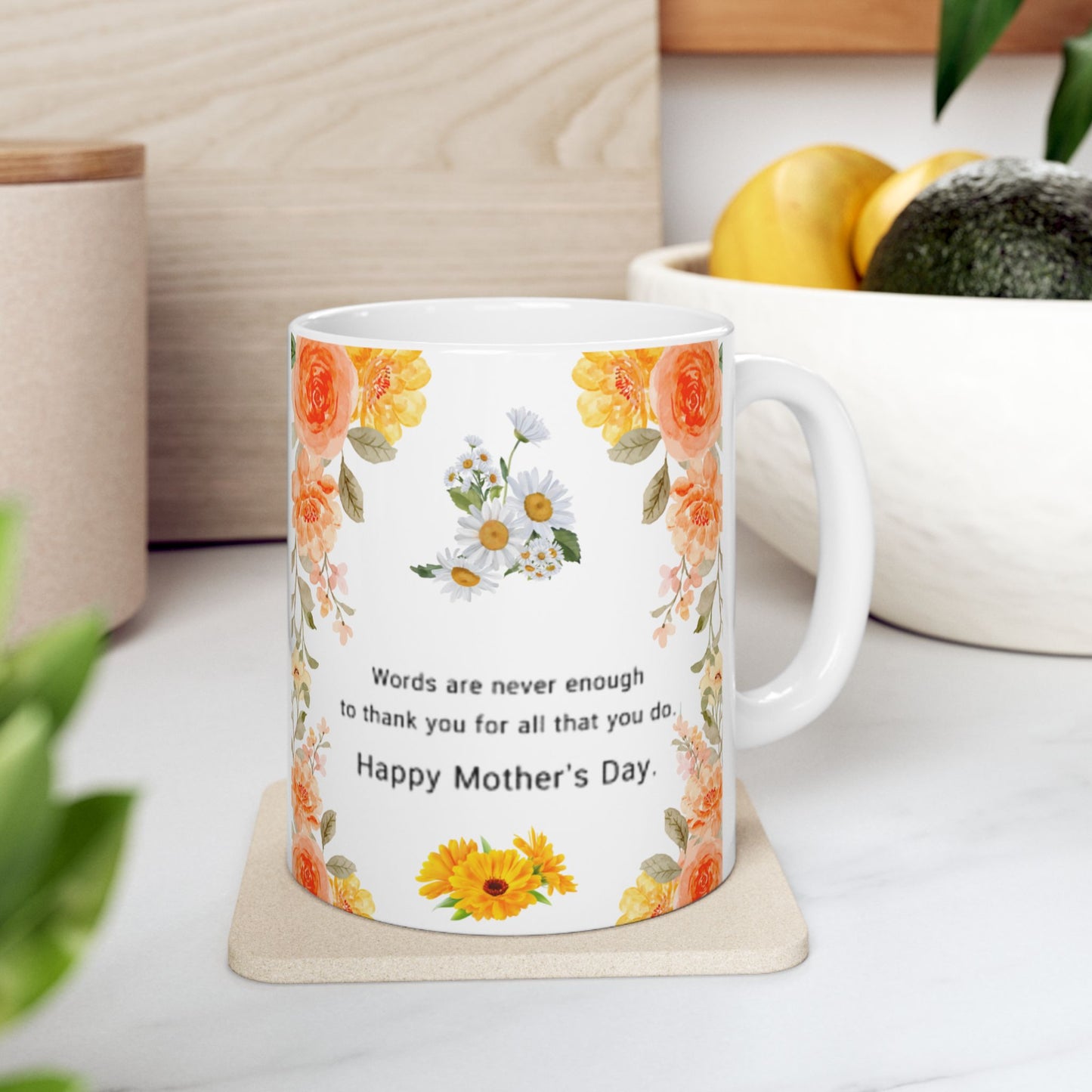 Floral Thank You Ceramic Mug - 11oz Perfect Gift for Mother's Day