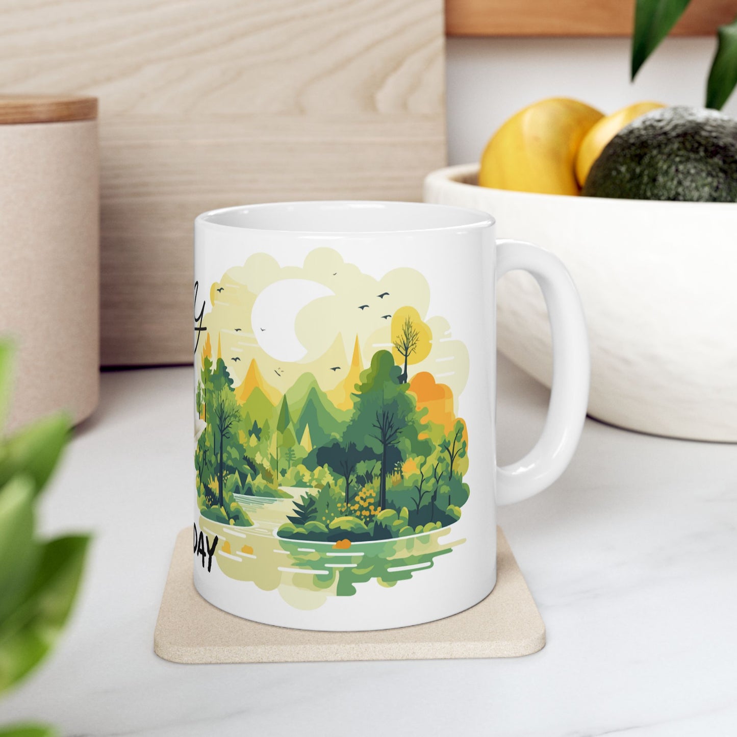 Nature-Inspired Happy Wednesday Ceramic Mug