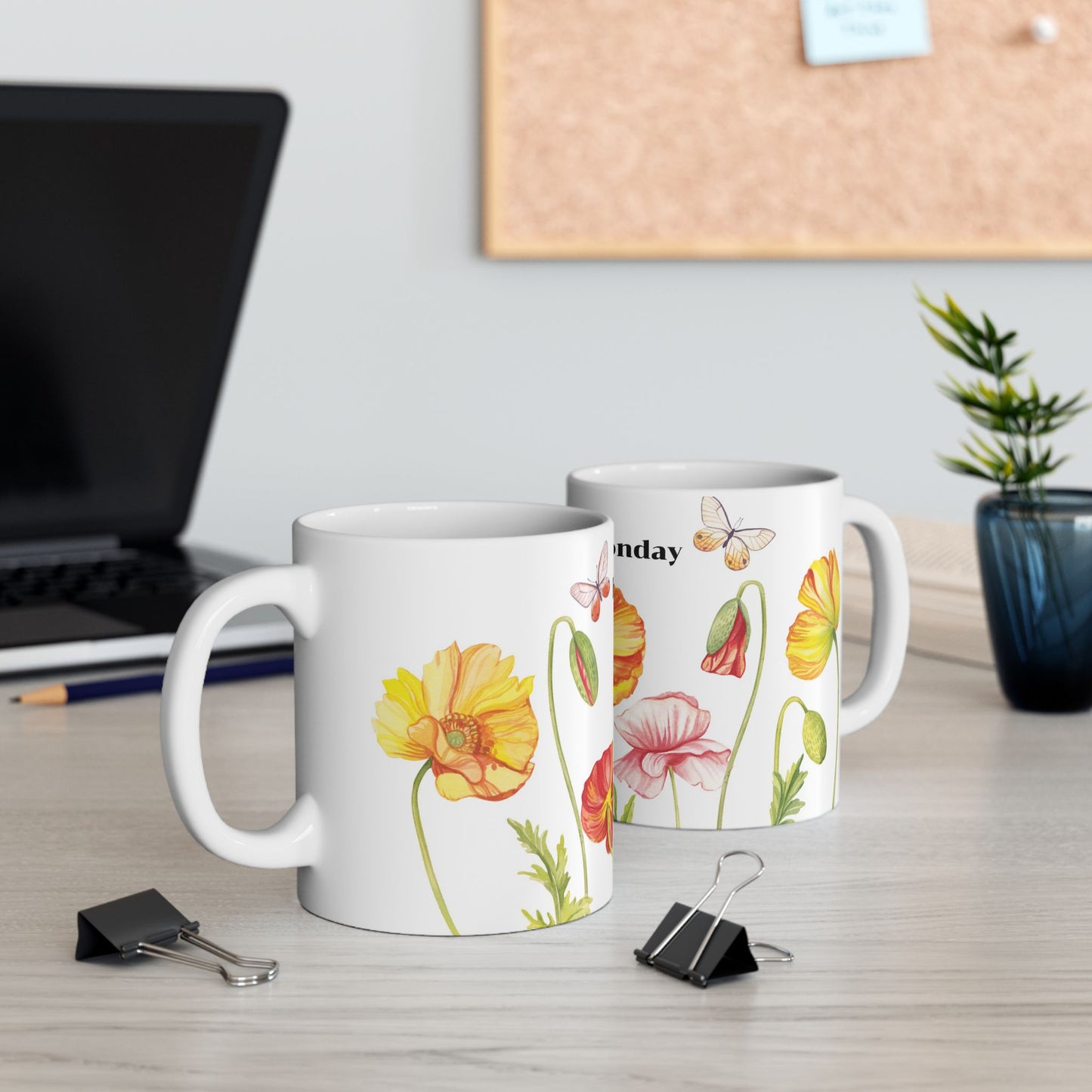 Happy Monday Floral Ceramic Mug - 11oz