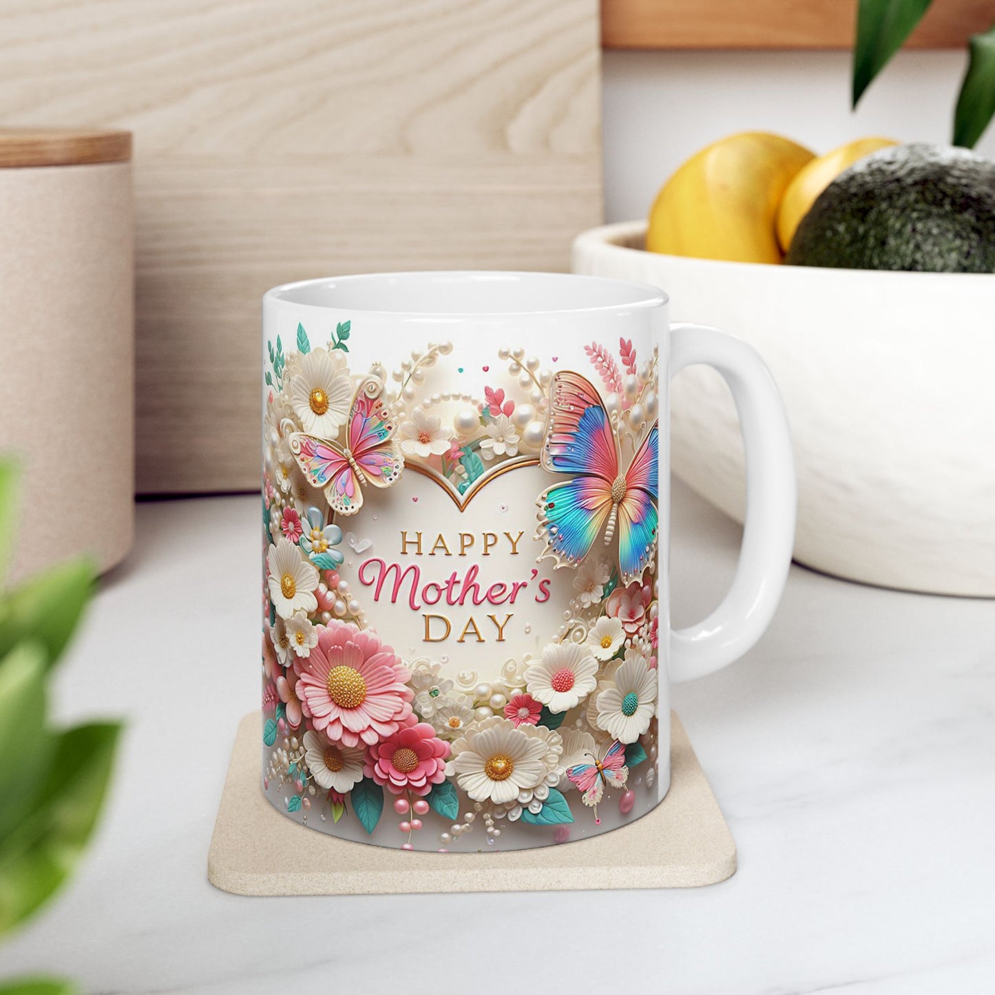Whimsical Floral Butterfly Ceramic Mug – Perfect for Springtime Sips