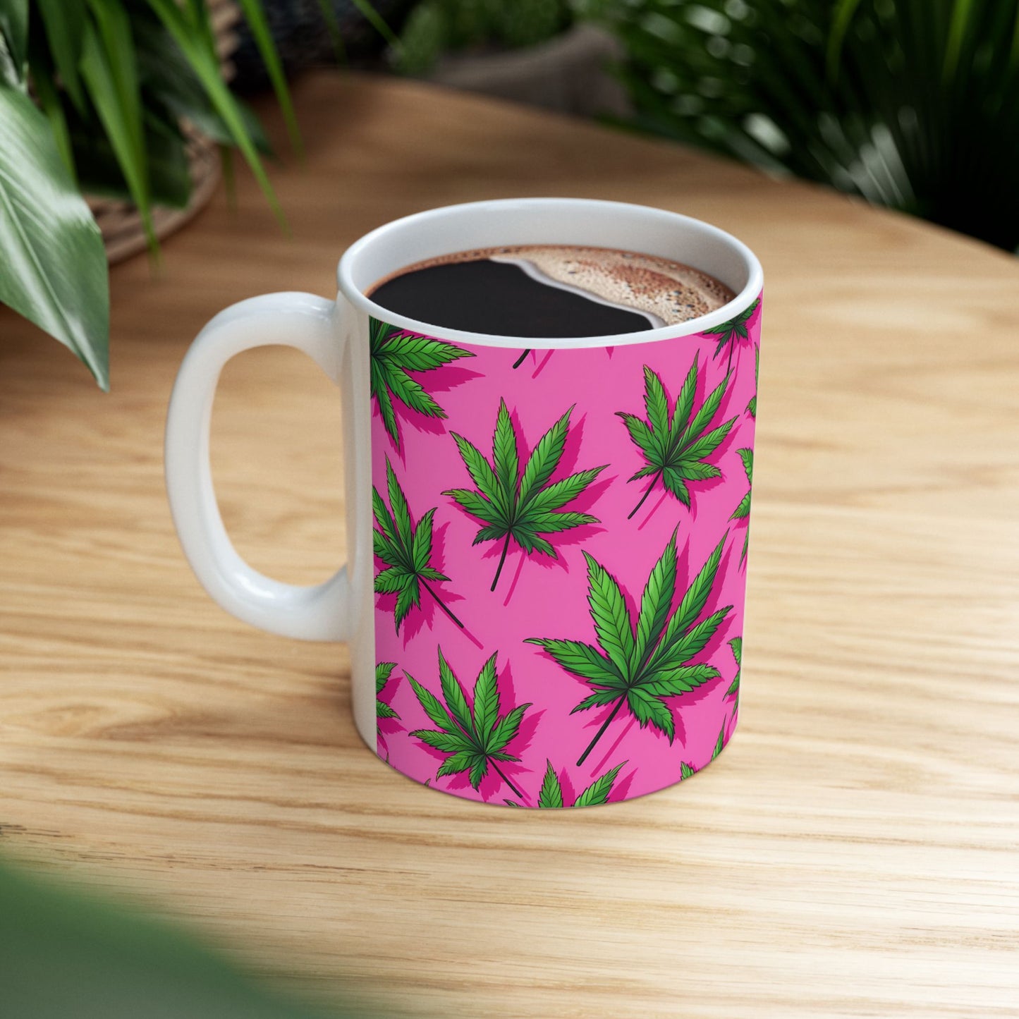 Vibrant Pink Cannabis Ceramic Mug - 11oz