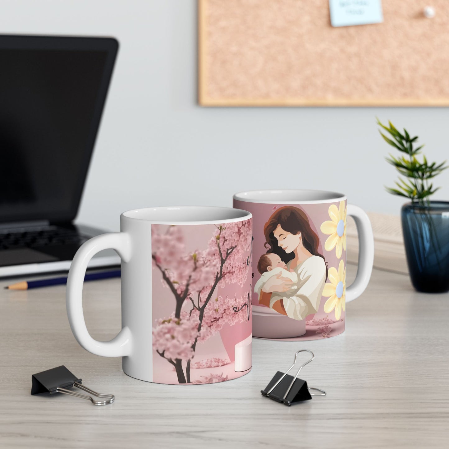 Mother's Day Ceramic Mug - Pink Floral Design for Mama