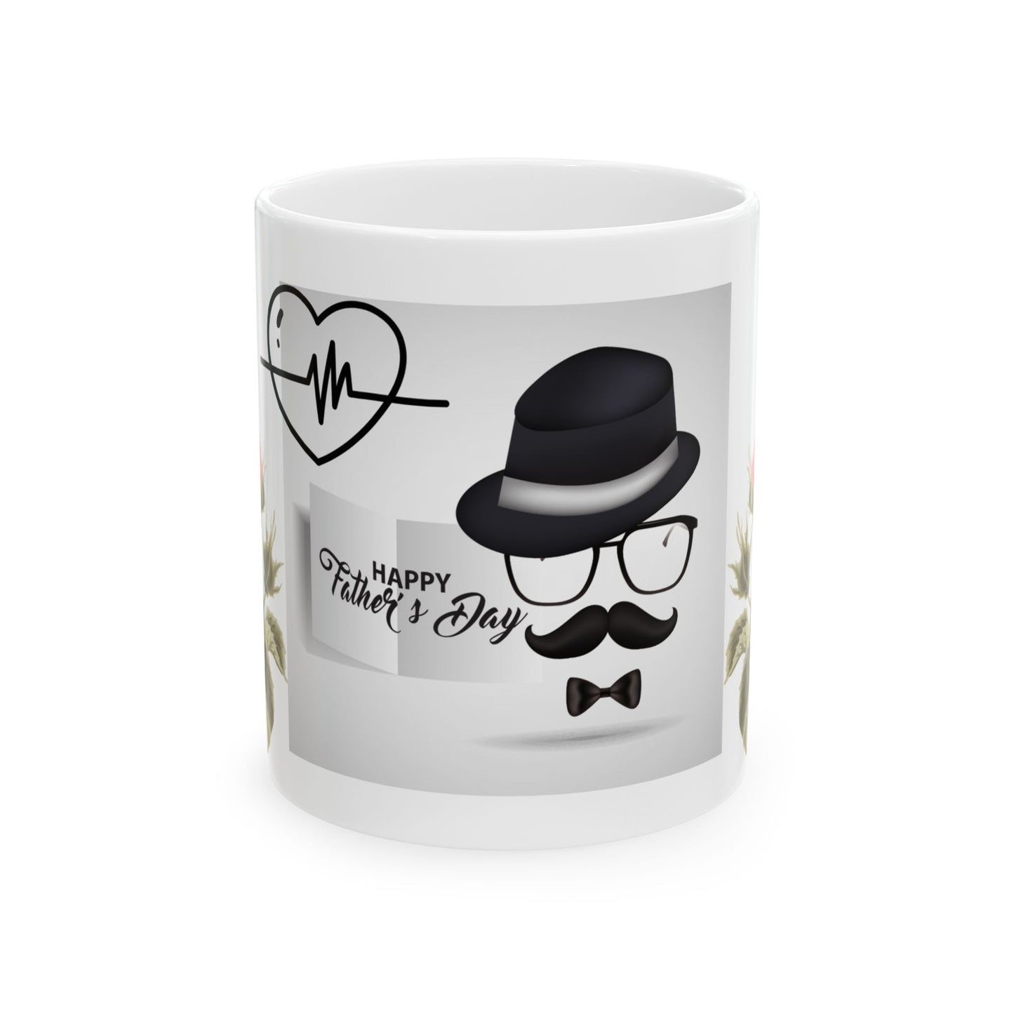 Father's Day Ceramic Mug - Stylish Gift with Roses & Heartbeat Design