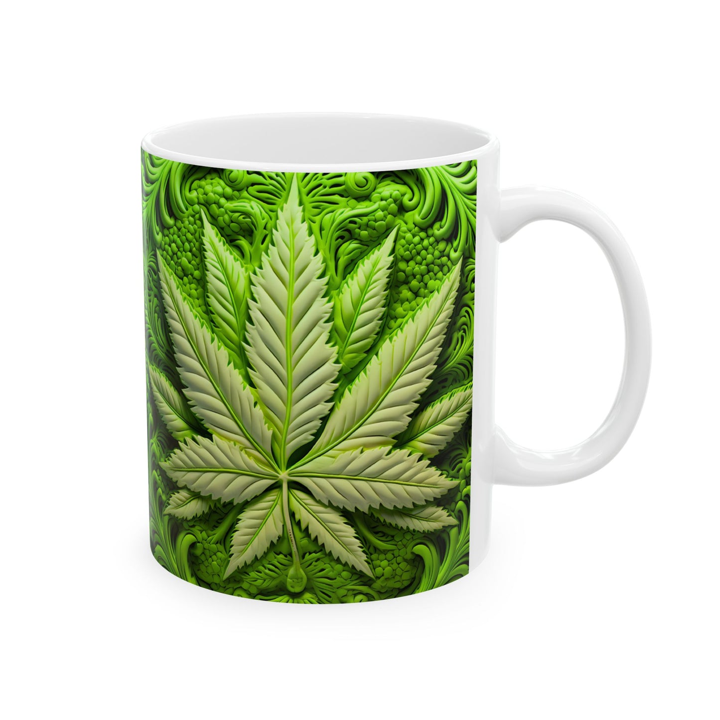 Green Leaf Design Ceramic Mug - Perfect for Plant Lovers - 11oz