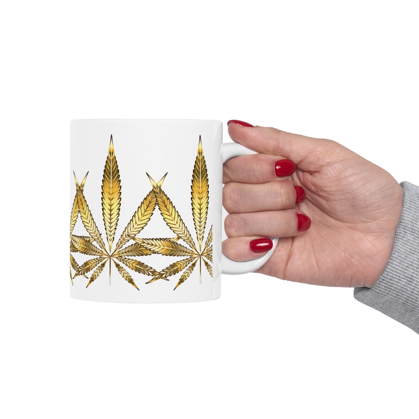 Gold Leaf Cannabis Ceramic Mug - 11oz Coffee Cup for Cannabis Lovers