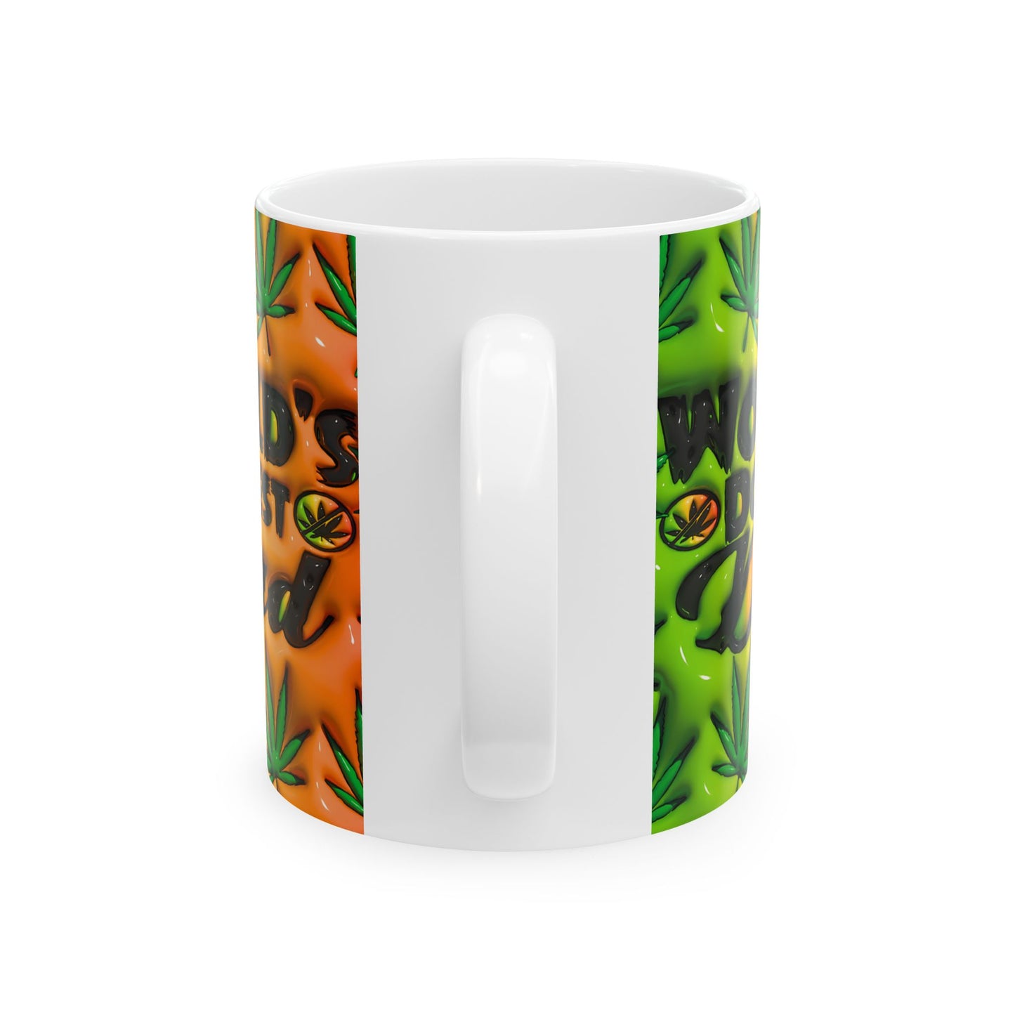 World's Dopest Dad Ceramic Mug - Colorful Green & Orange Cannabis Design