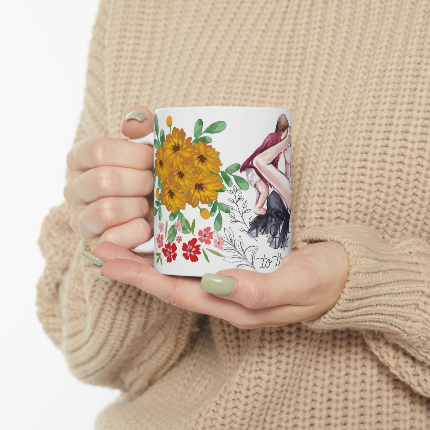 Mother's Day Ceramic Mug - Floral Design - Gift for Mom