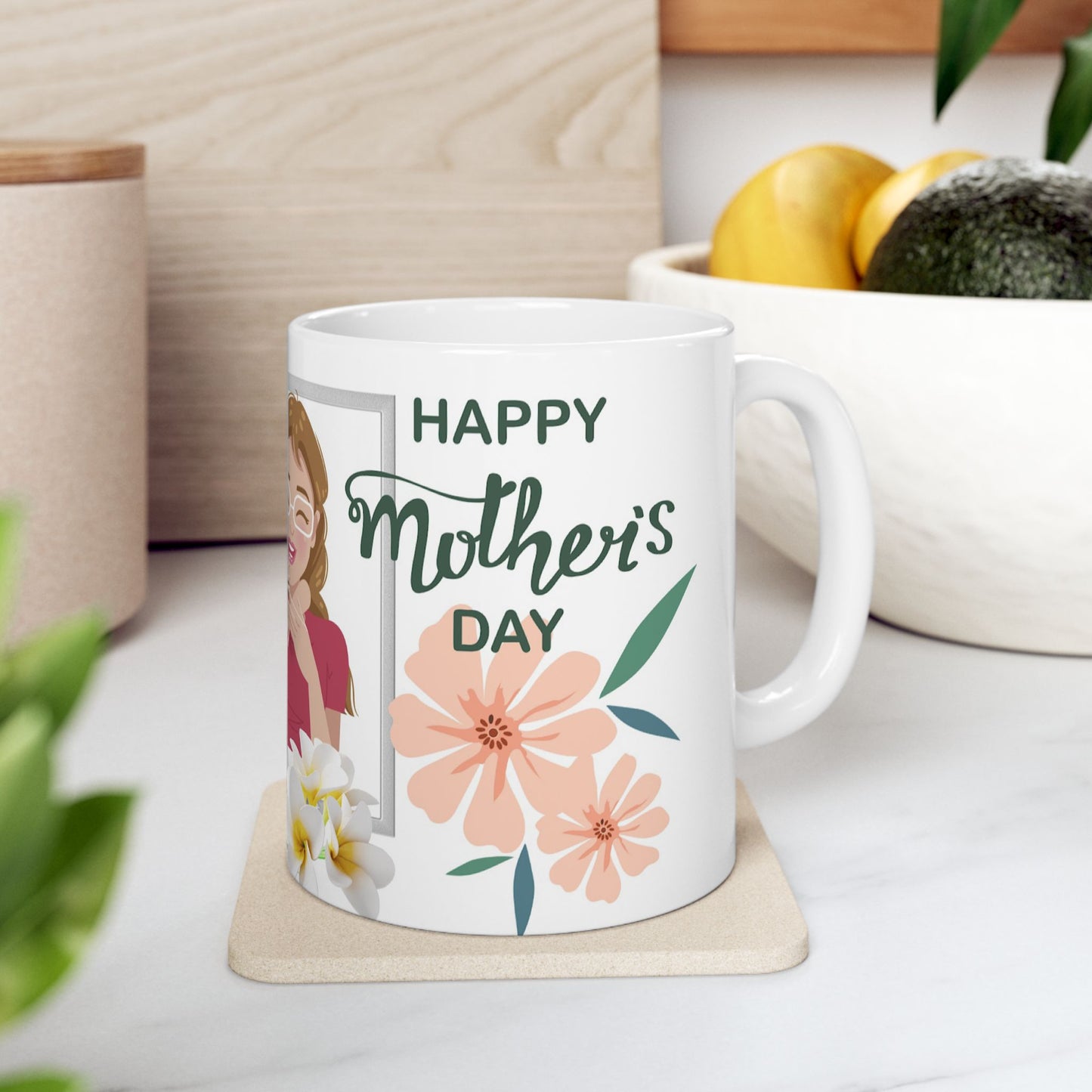 Personalized Mother's Day Ceramic Mug – Floral Design, 11oz