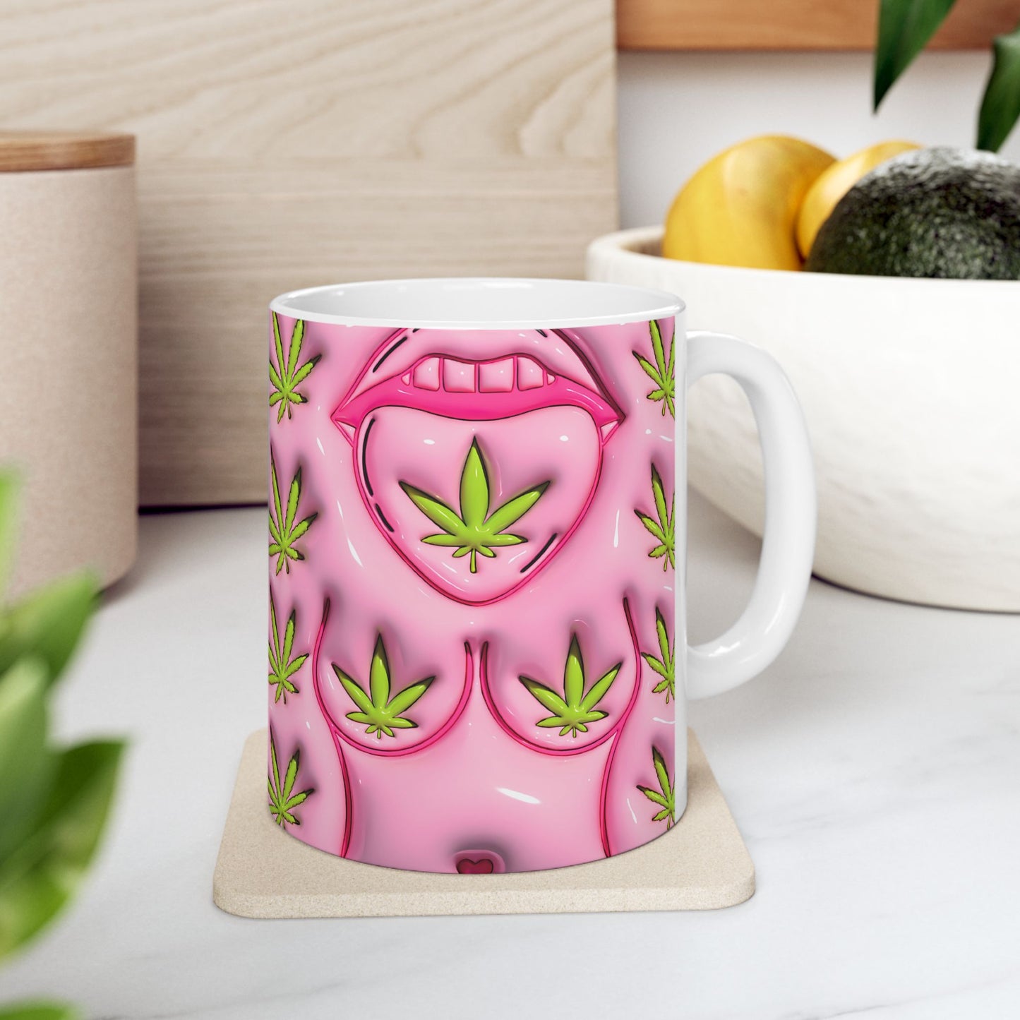 Trendy Cannabis Mug - Pink Leaf Design 11oz