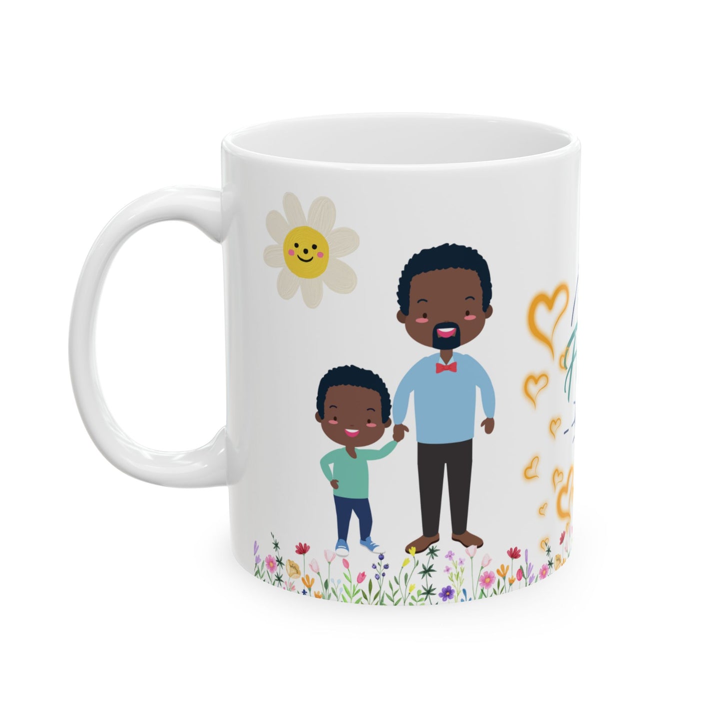 Happy Father's Day Ceramic Mug Colorful Floral Design with Cheerful Characters