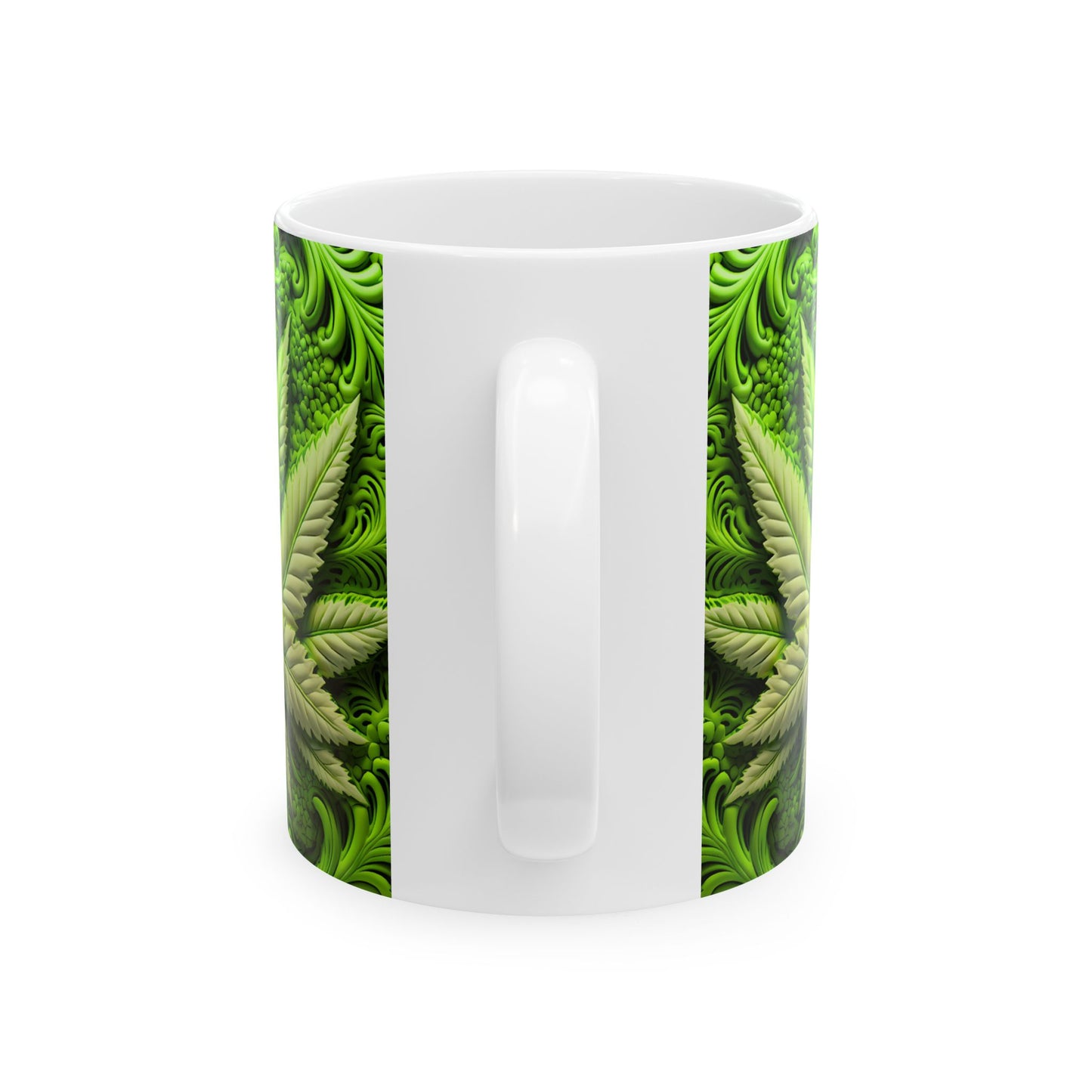 Green Leaf Design Ceramic Mug - Perfect for Plant Lovers - 11oz