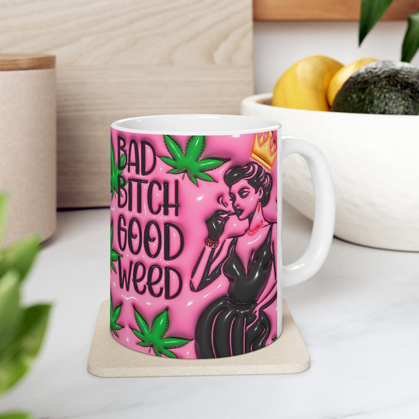 Bad Bitch Good Weed Ceramic Mug - Stylish Cannabis Coffee Cup for Celebrating Life