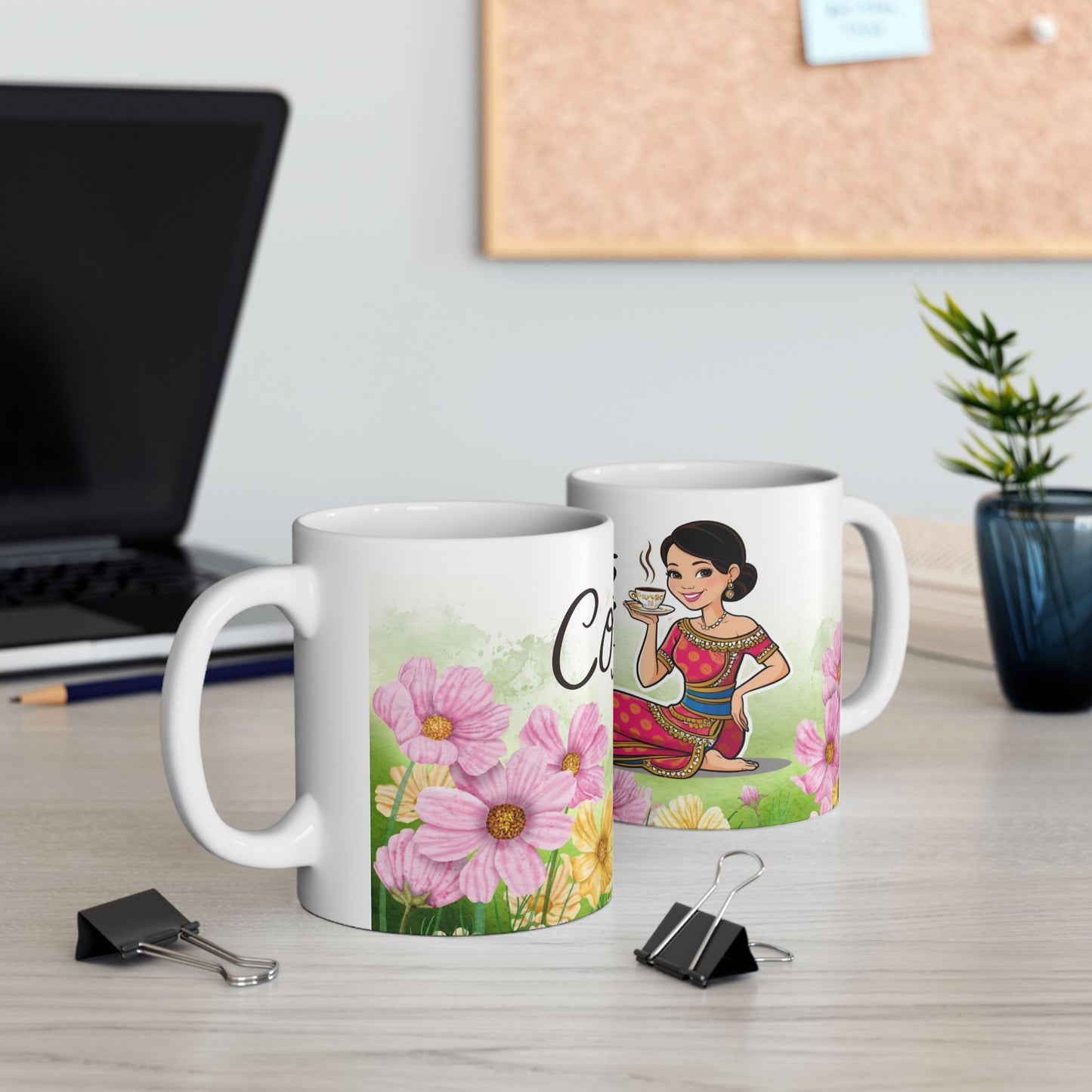 Coffee Break Floral Ceramic Mug 11oz Perfect for Relaxation & Gifting