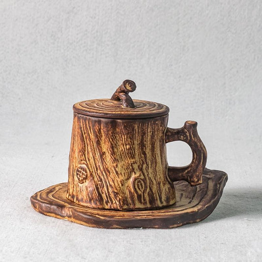 Artisan Handmade Stoneware Tree Trunk Coffee Mug