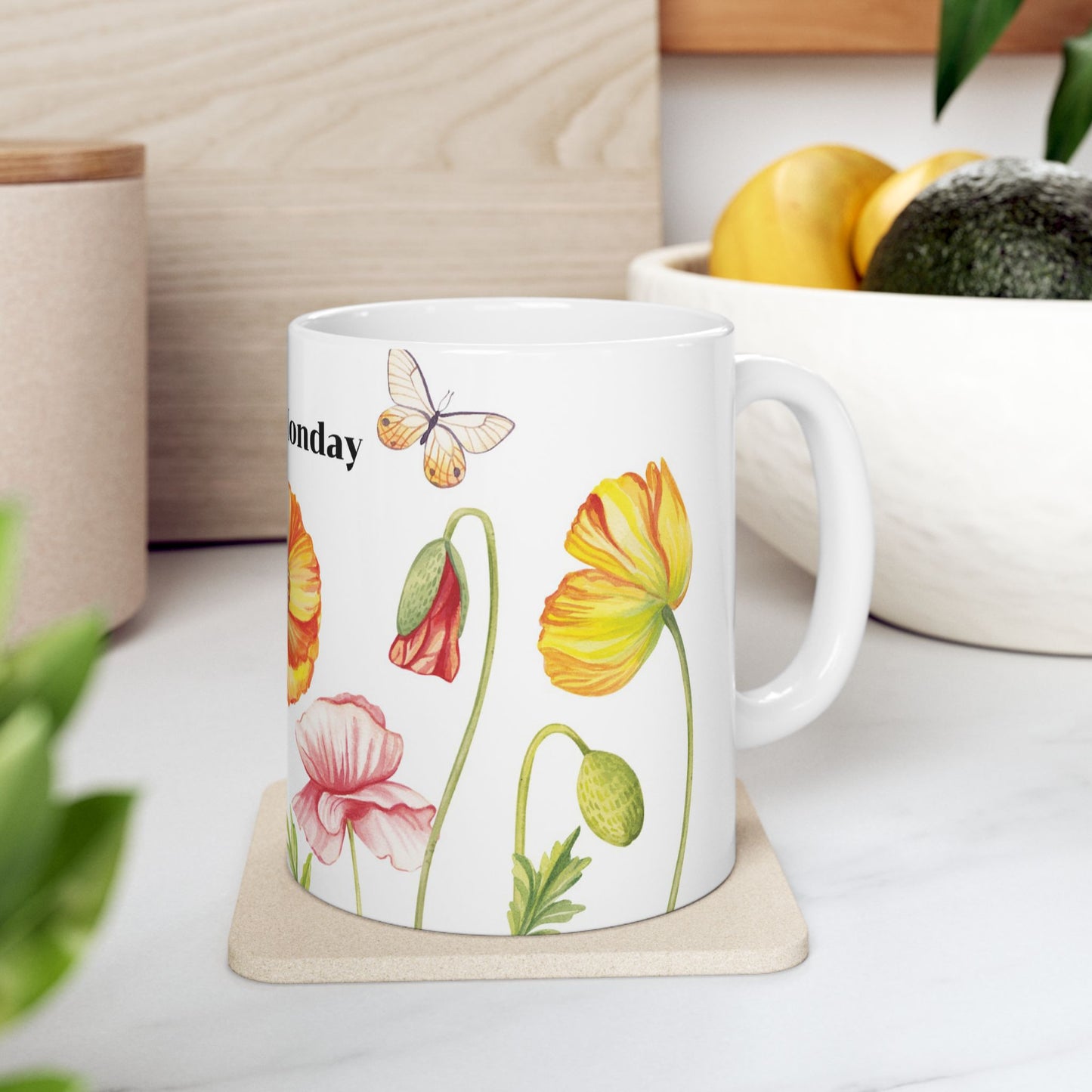 Happy Monday Floral Ceramic Mug - 11oz