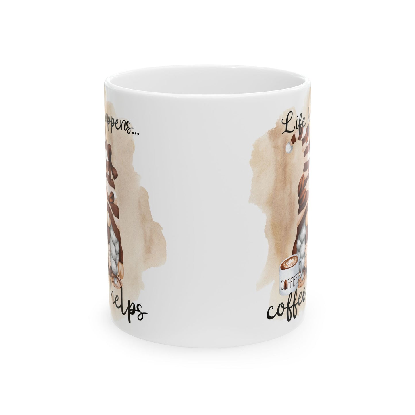 Coffee Lovers Ceramic Mug - "Life Happens... Coffee Helps"