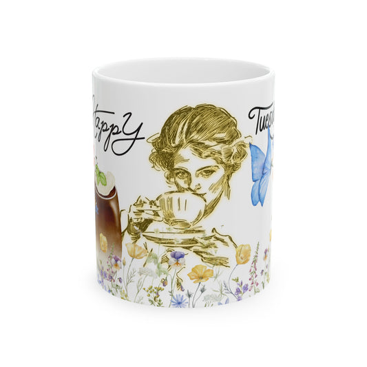 Floral Art Ceramic Mug - Happy Tuesday Coffee Cup