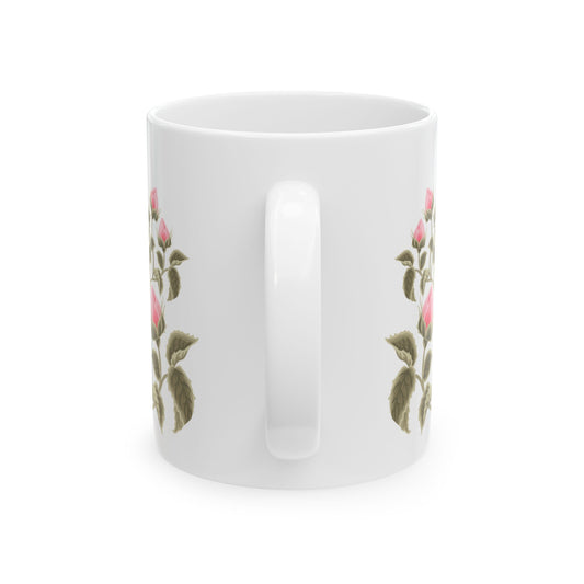 Father's Day Ceramic Mug - Stylish Gift with Roses & Heartbeat Design