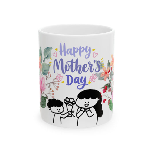 Happy Mother's Day Ceramic Mug - Floral Design, Perfect Gift for Mom
