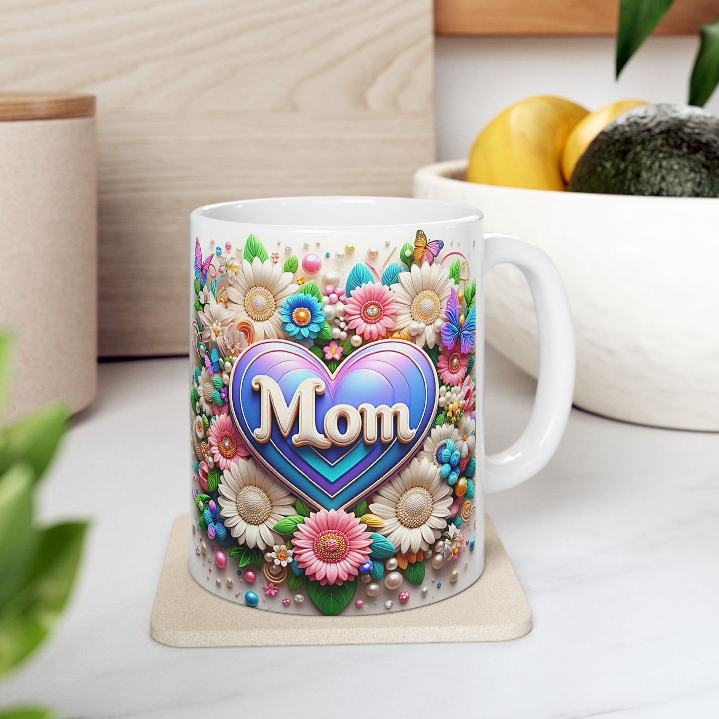 Floral Butterflies Mug - Colorful Ceramic Coffee Cup for Mother's Day and Spring Celebrations