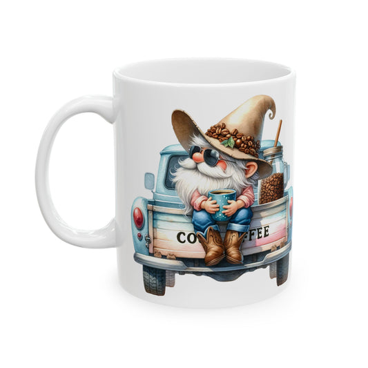 Whimsical Coffee Truck Ceramic Mug. Perfect for Coffee Lovers and Gnome Lovers!