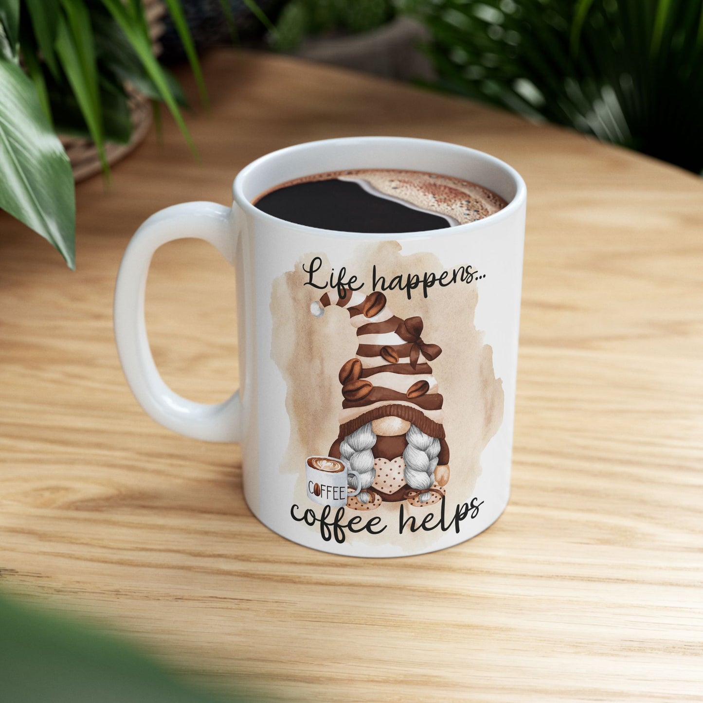 Coffee Lovers Ceramic Mug - "Life Happens... Coffee Helps"