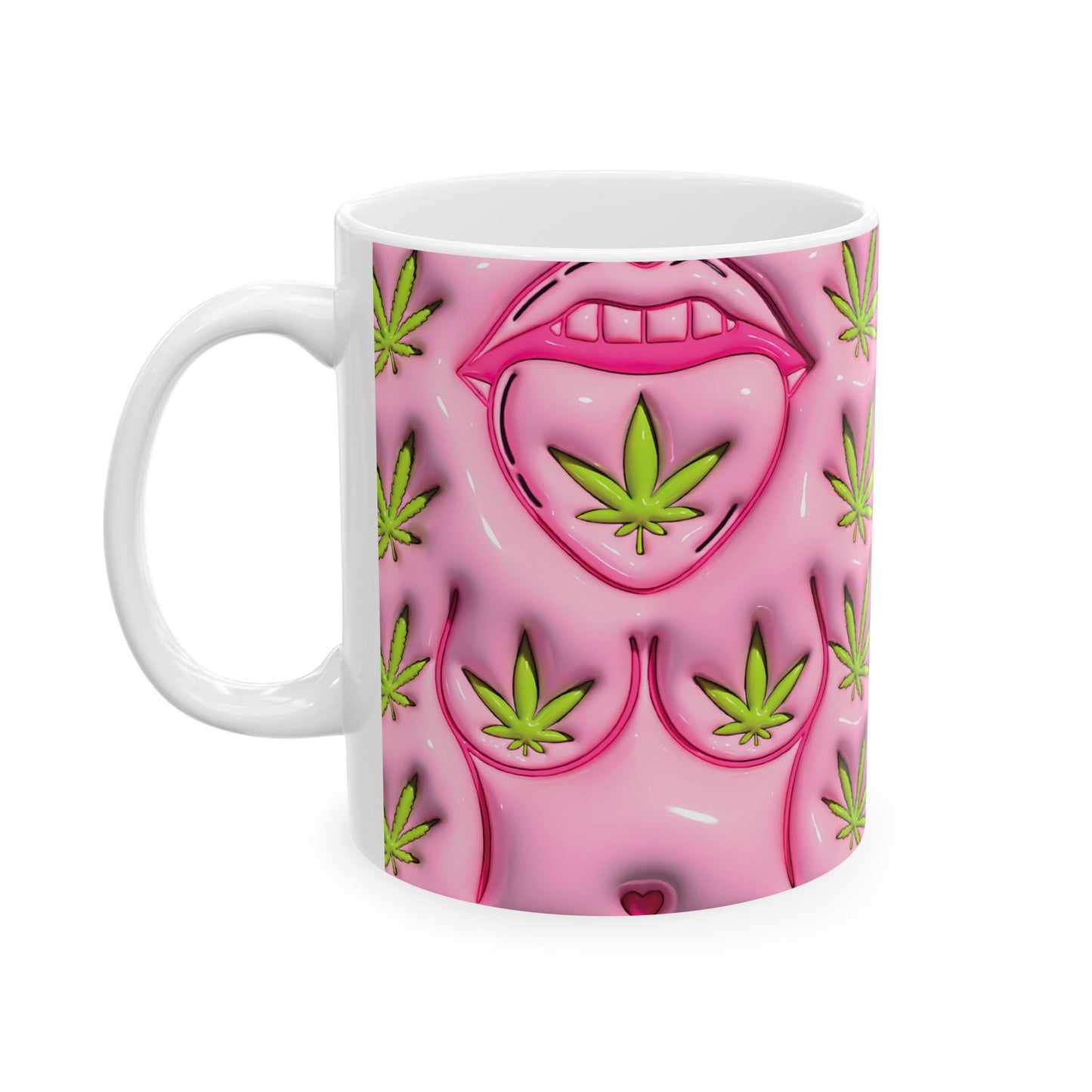 Trendy Cannabis Mug - Pink Leaf Design 11oz