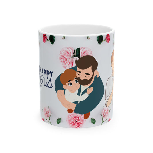Happy Father's Day Ceramic Mug, Personalized Gift, Dad Coffee Cup, Floral Design