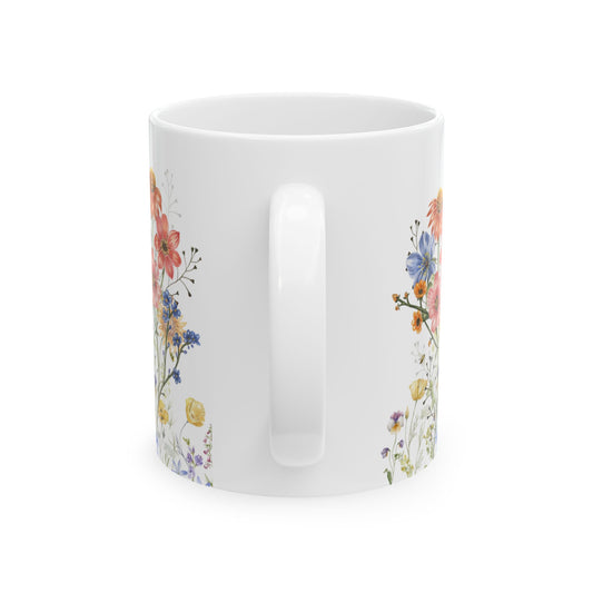 Floral Art Ceramic Mug - Happy Tuesday Coffee Cup