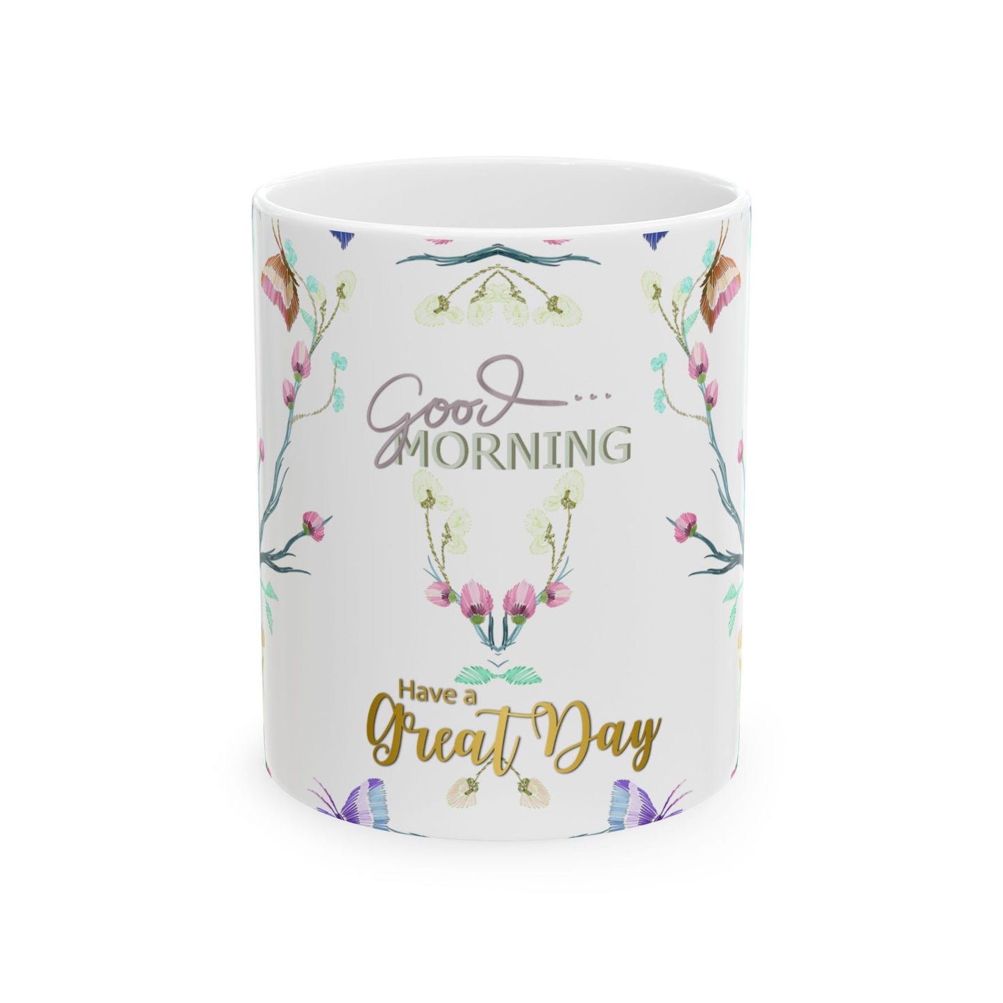 Floral Good Morning Ceramic Mug. Coffee Cup for Positive Vibes