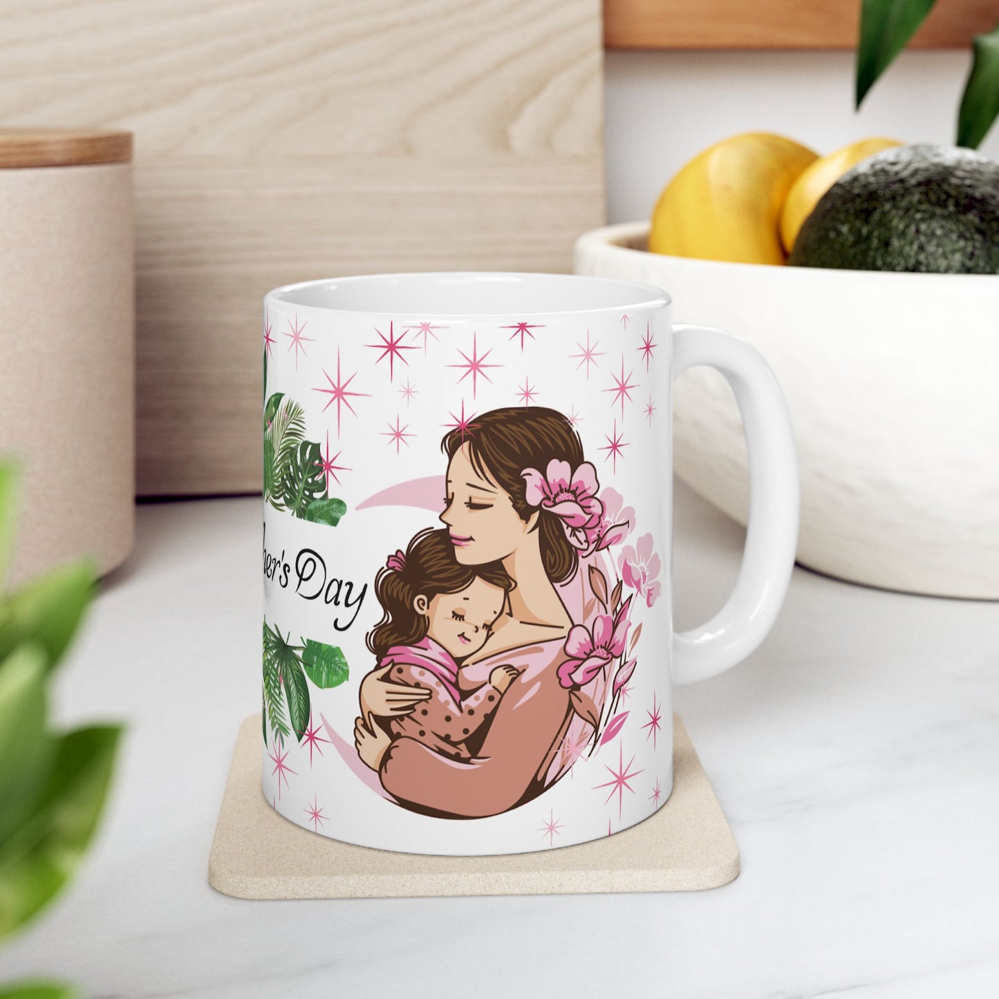 Happy Mother's Day Ceramic Mug - Floral Design Gift for Mom, 11oz
