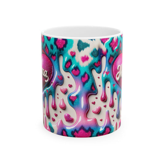 Colorful Drippy Heart Ceramic Mug - 11oz