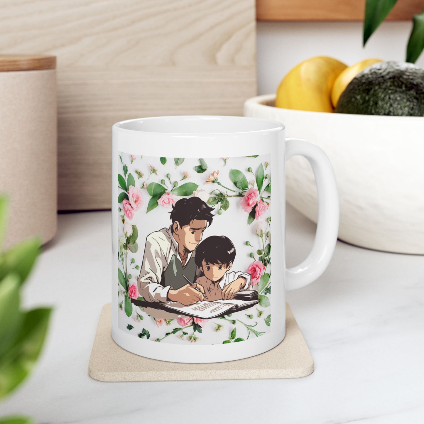 Floral Father's Day Ceramic Mug - Perfect Gift for Dad