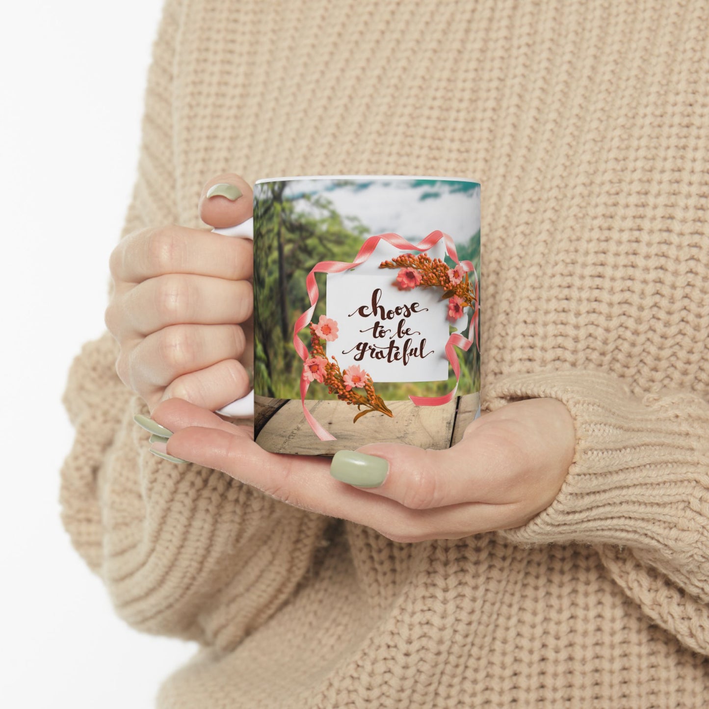 Choose to Be Grateful Ceramic Mug - Inspiring 11oz Coffee Cup for Daily Motivation