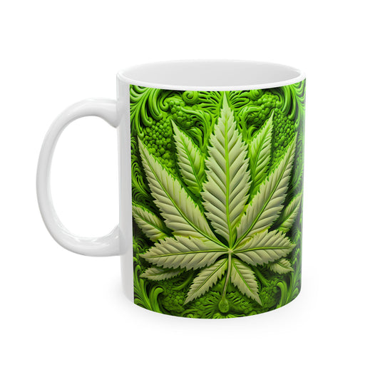 Green Leaf Design Ceramic Mug - Perfect for Plant Lovers - 11oz