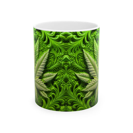 Green Leaf Design Ceramic Mug - Perfect for Plant Lovers - 11oz