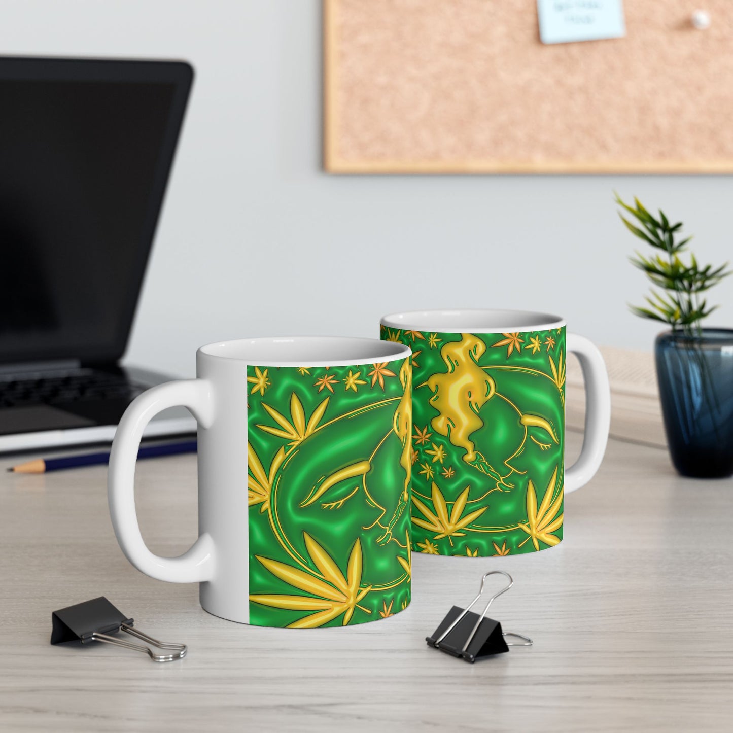Psychedelic Cannabis Mug - 11oz Vibrant Green Leaf Design