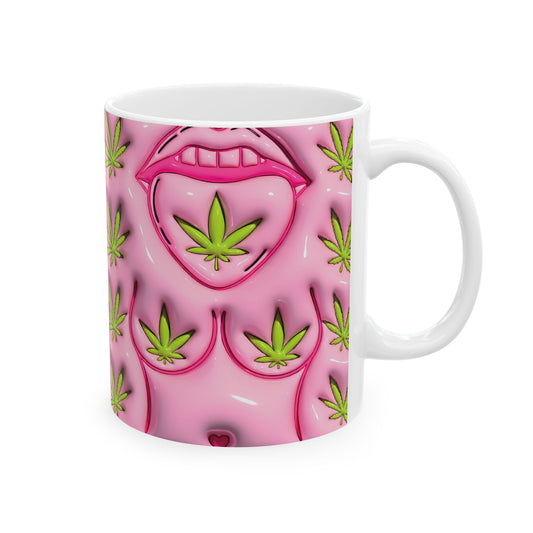 Trendy Cannabis Mug - Pink Leaf Design 11oz