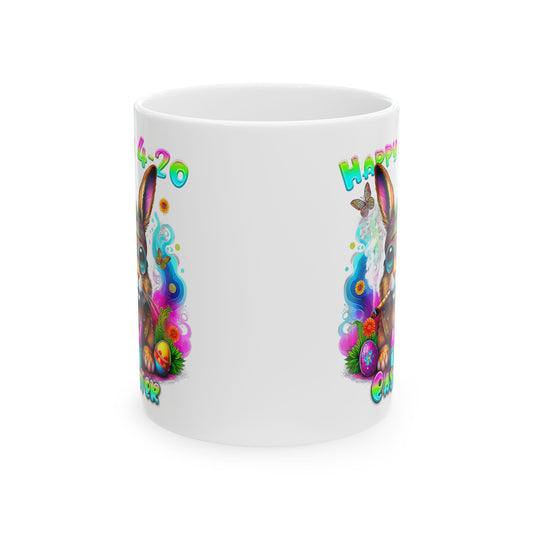 Happy 4-20 Ceramic Mug - Colorful Easter Bunny Design (11oz, 15oz)
