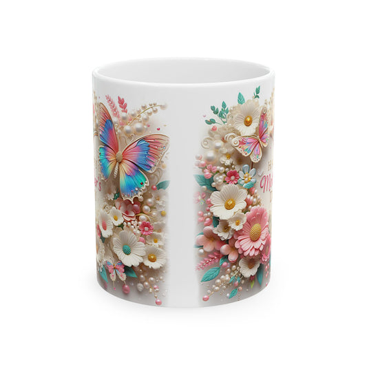 Whimsical Floral Butterfly Ceramic Mug – Perfect for Springtime Sips