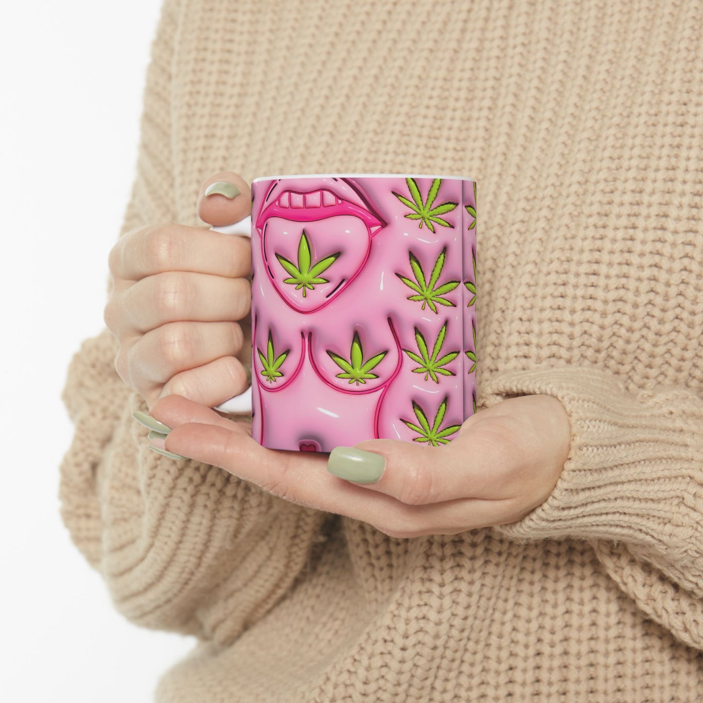 Trendy Cannabis Mug - Pink Leaf Design 11oz